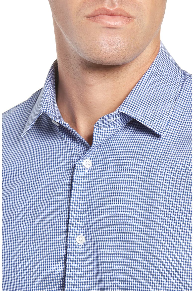 Tech-Smart Trim Fit Stretch Check Dress Shirt, Alternate, color, BLUE MARINE