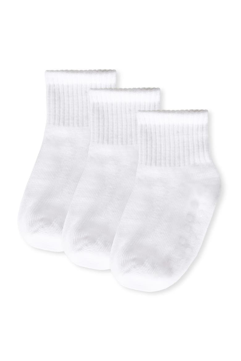3 Pairs Infant Ribbed Non-Skid Ankle Socks, Alternate, color, White-White-White