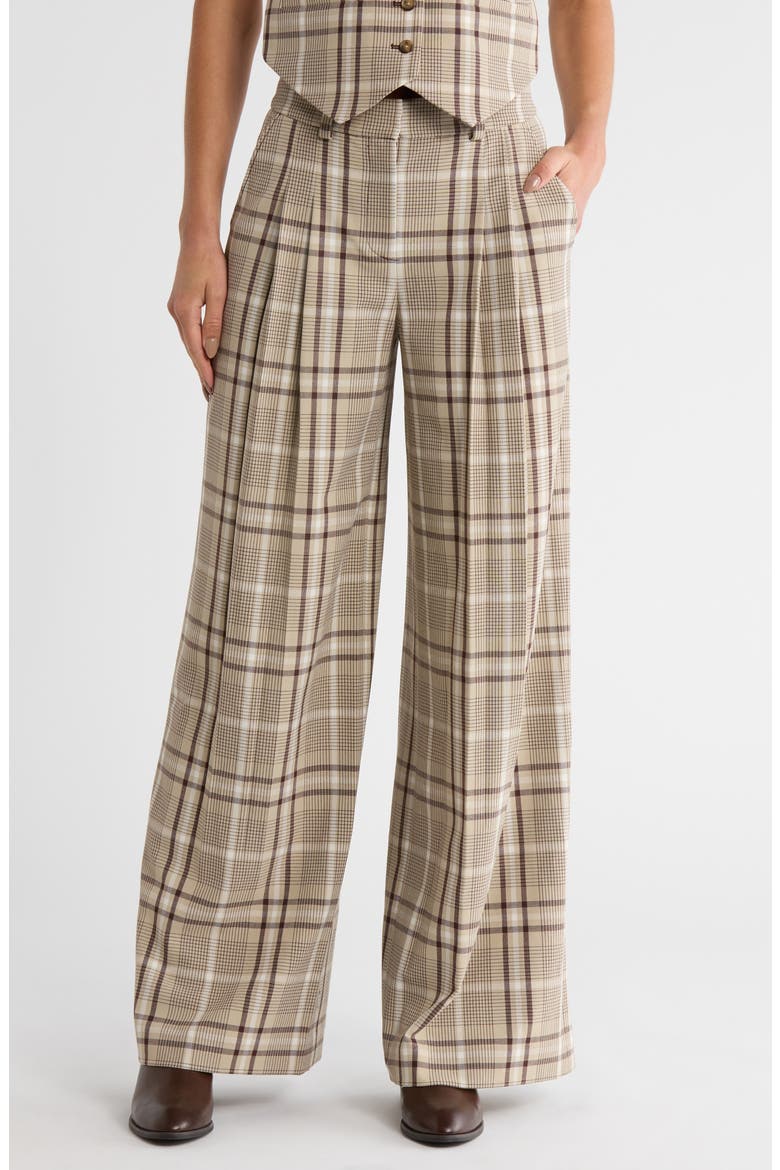 Leroy Plaid Pleated Wide Leg Pants, Main, color, SAND PLAID