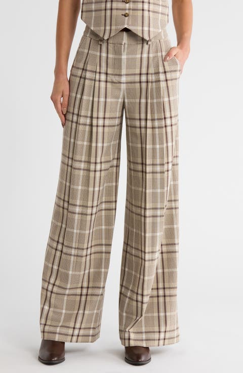 Leroy Plaid Pleated Wide Leg Pants