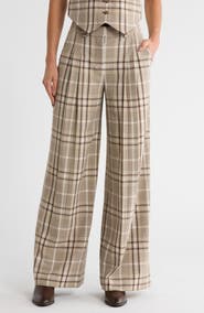 Simkhai Leroy Plaid Pleated Wide Leg Pants