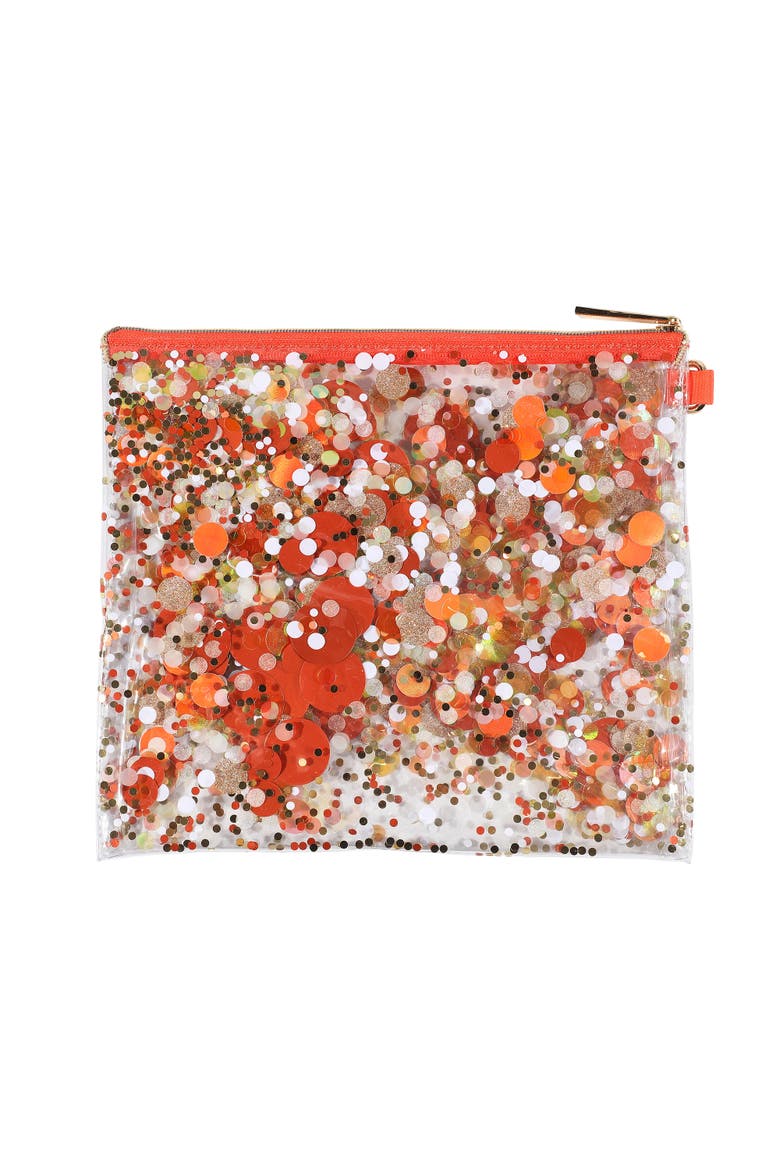 Spirit Squad Confetti Everything Pouch Makeup Bag Travel BagCosmetic Bag for Women, Alternate, color, Orange