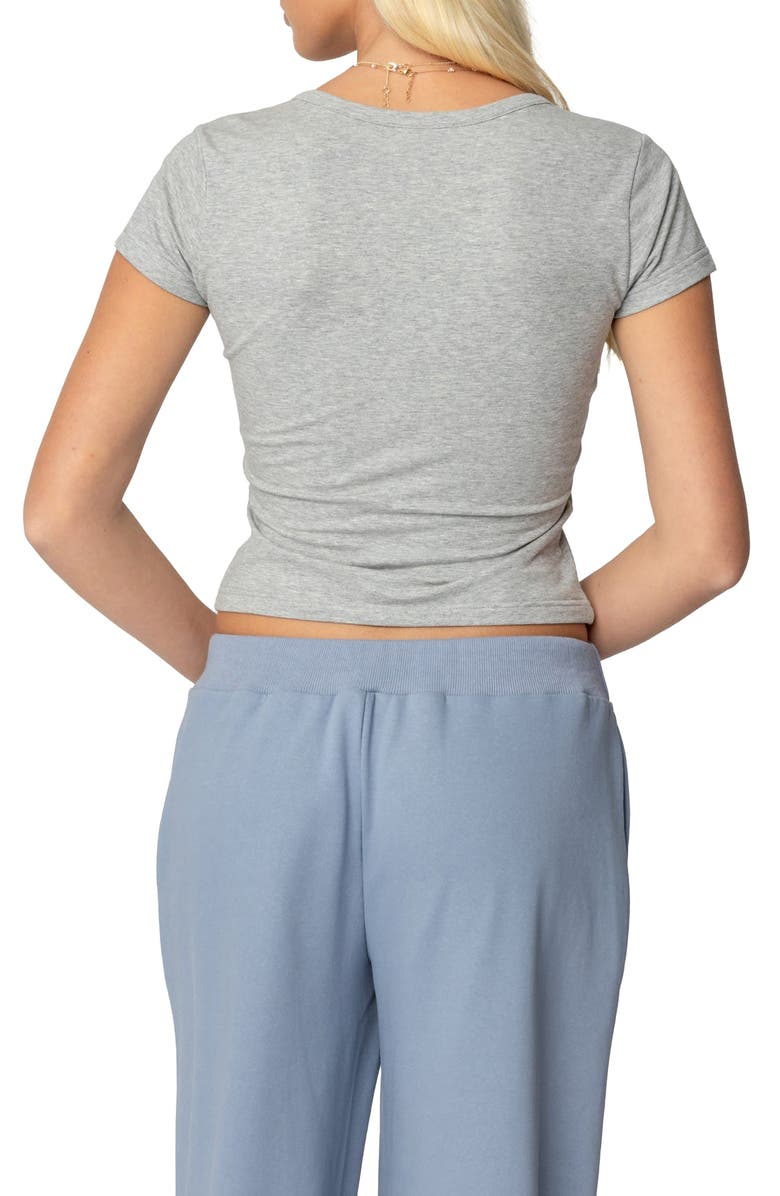 EDIKTED Katerina Henley Crop Top, Alternate, color, Gray-Melange