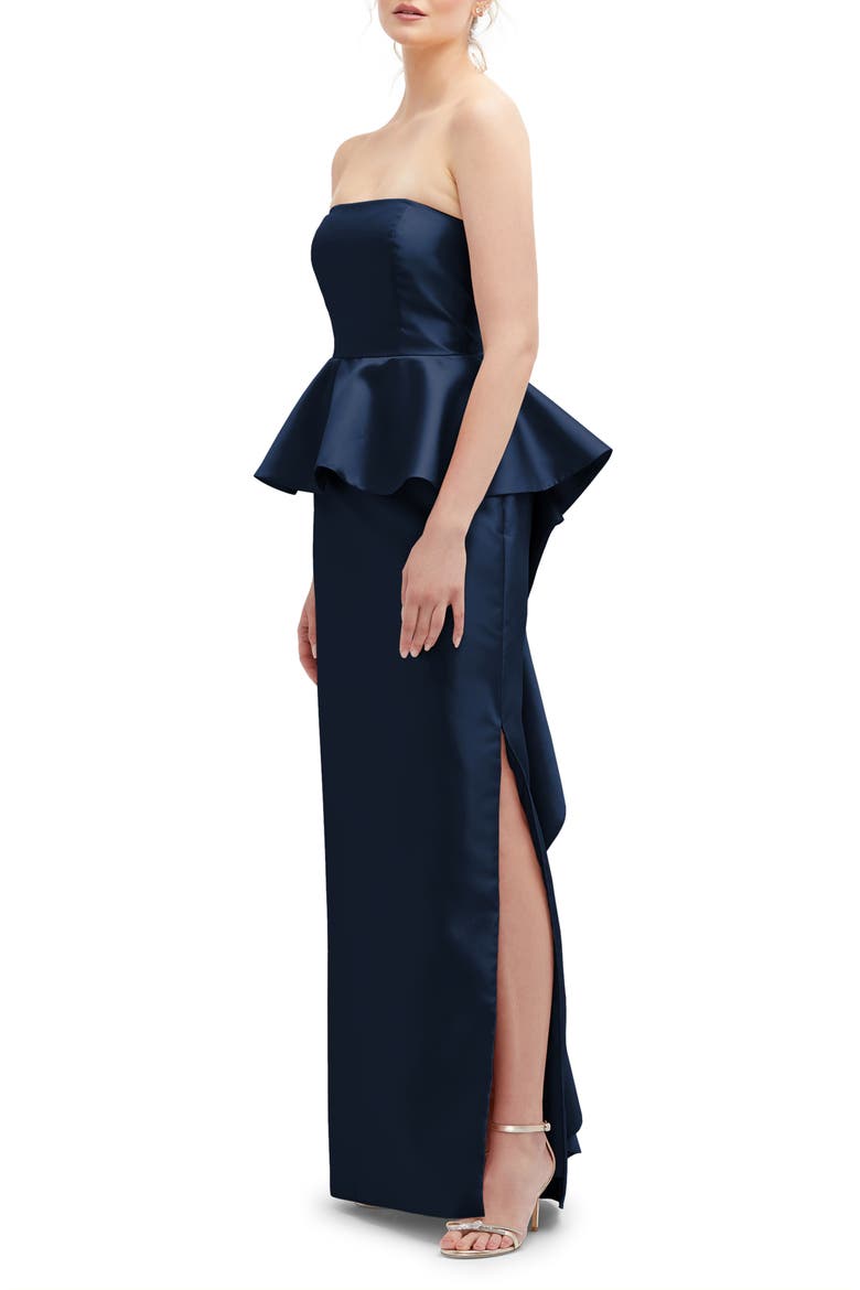 Strapless Ruffle Peplum Satin Column Gown, Alternate, color, MIDNIGHT