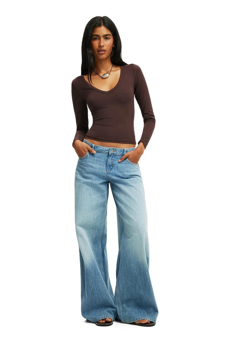 Women's Hold Me V Neck Long Sleeve, Alternate, color, Dark Oak