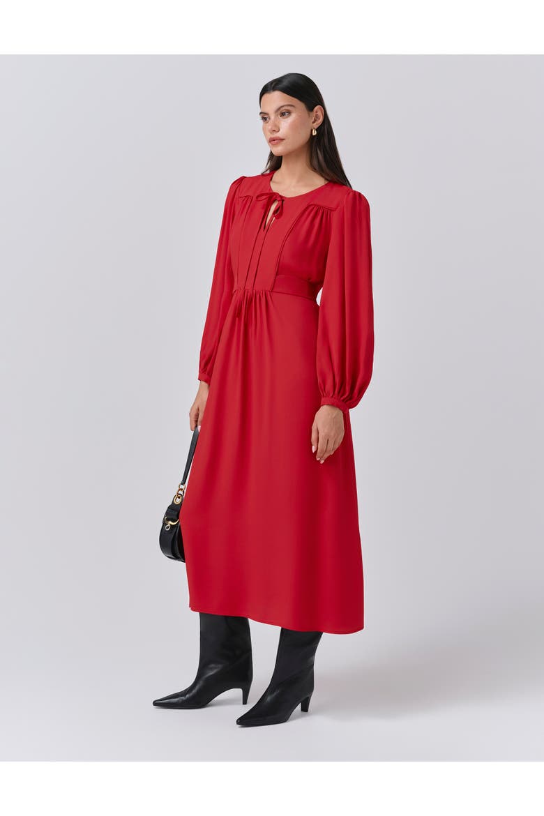 Layla Crepe Tie Neck Midi Dress, Alternate, color, Red