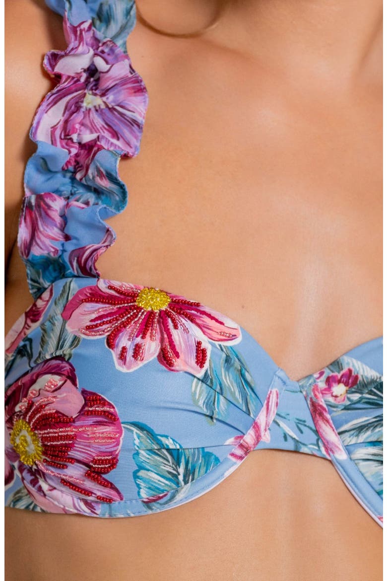 Beaded Ruffle Underwire Bikini Top, Alternate, color, BLUE MULTI