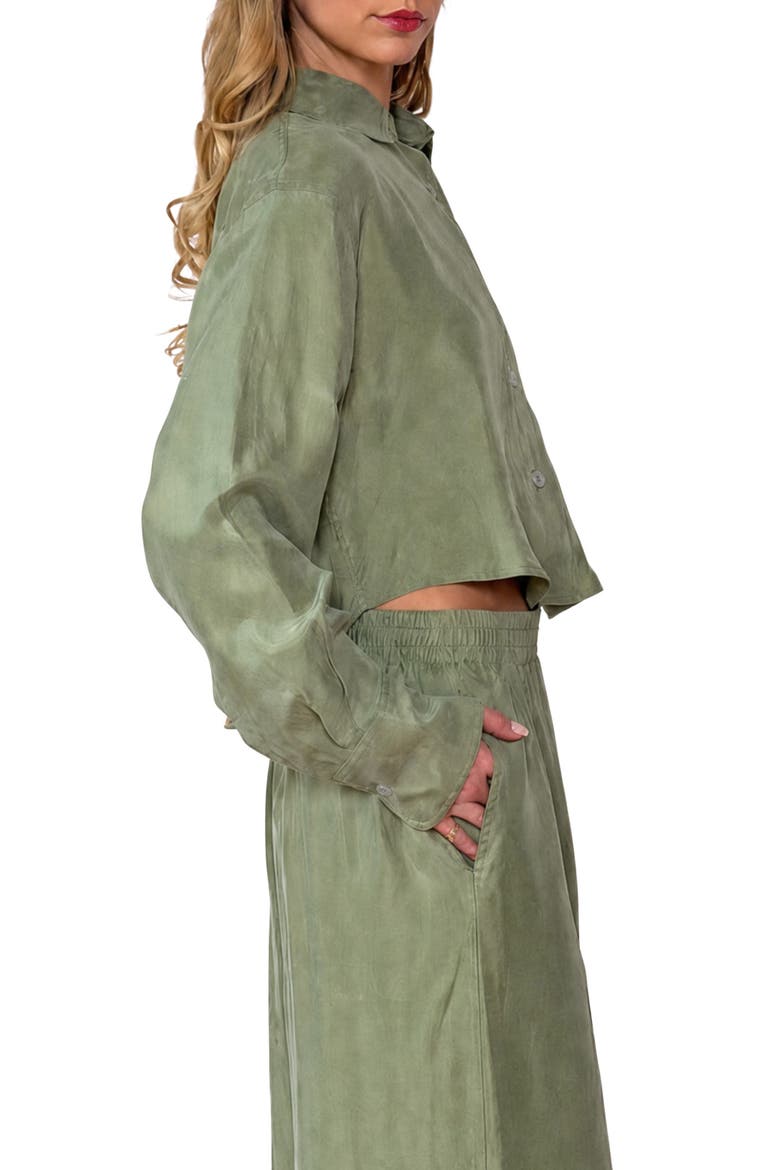 The Riviera Cupro Blend Crop Blouse, Alternate, color, OLIVE