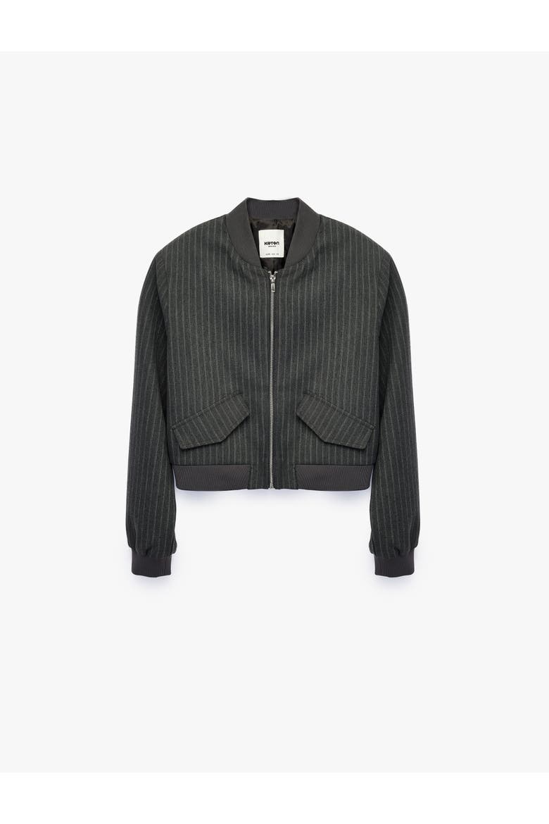 Pinstriped Long Sleeve Bomber Jacket, Alternate, color, Gray Striped
