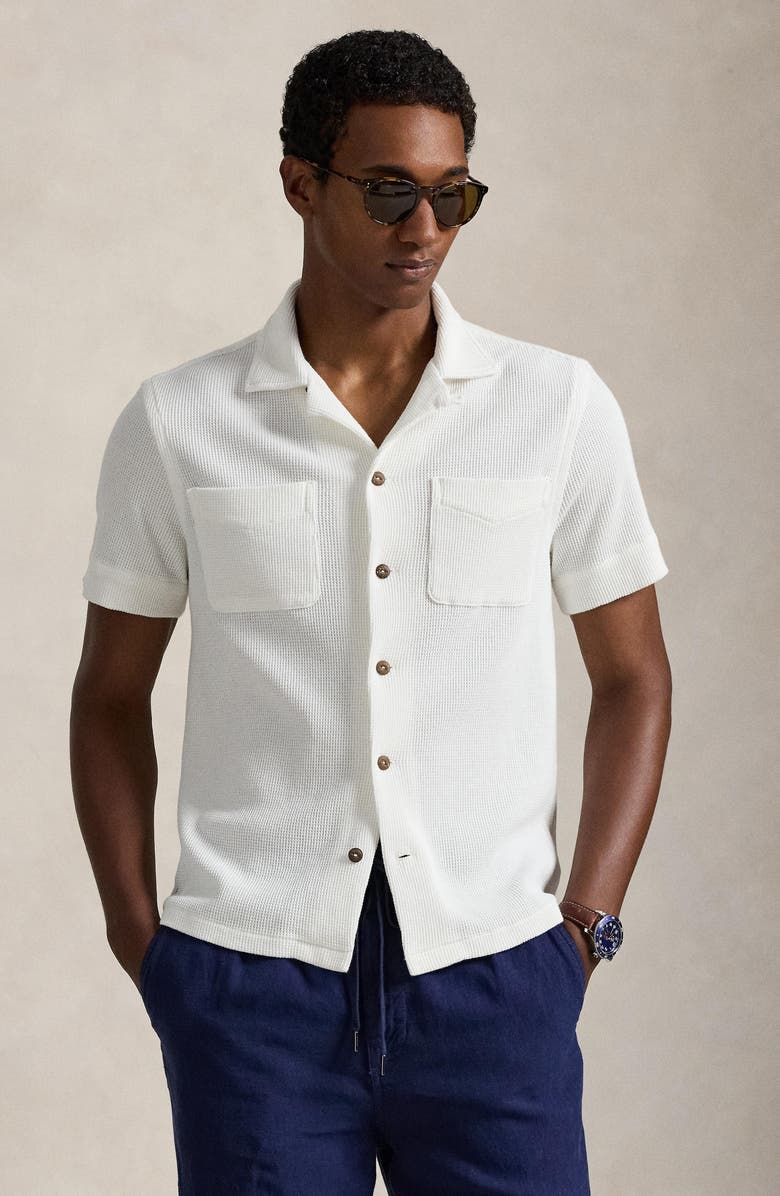 Polo Ralph Lauren Waffle Knit Cotton & Linen Camp Shirt, Alternate, color, Nevis