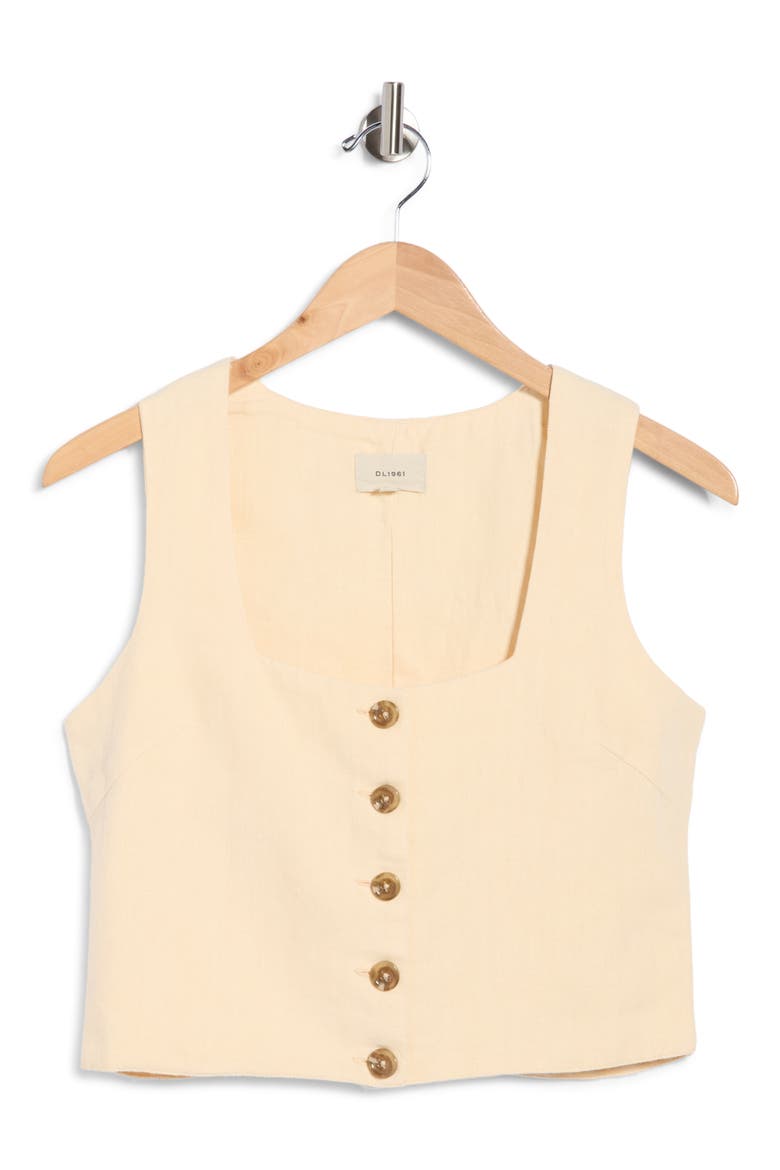 Lizzie Button Crop Top, Alternate, color, WHEAT LINEN