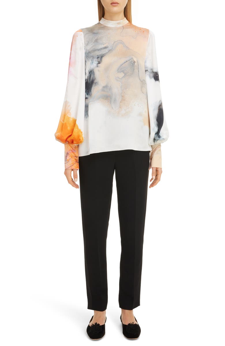 Roksanda Print Bishop Sleeve Silk Blouse, Alternate, color, 
