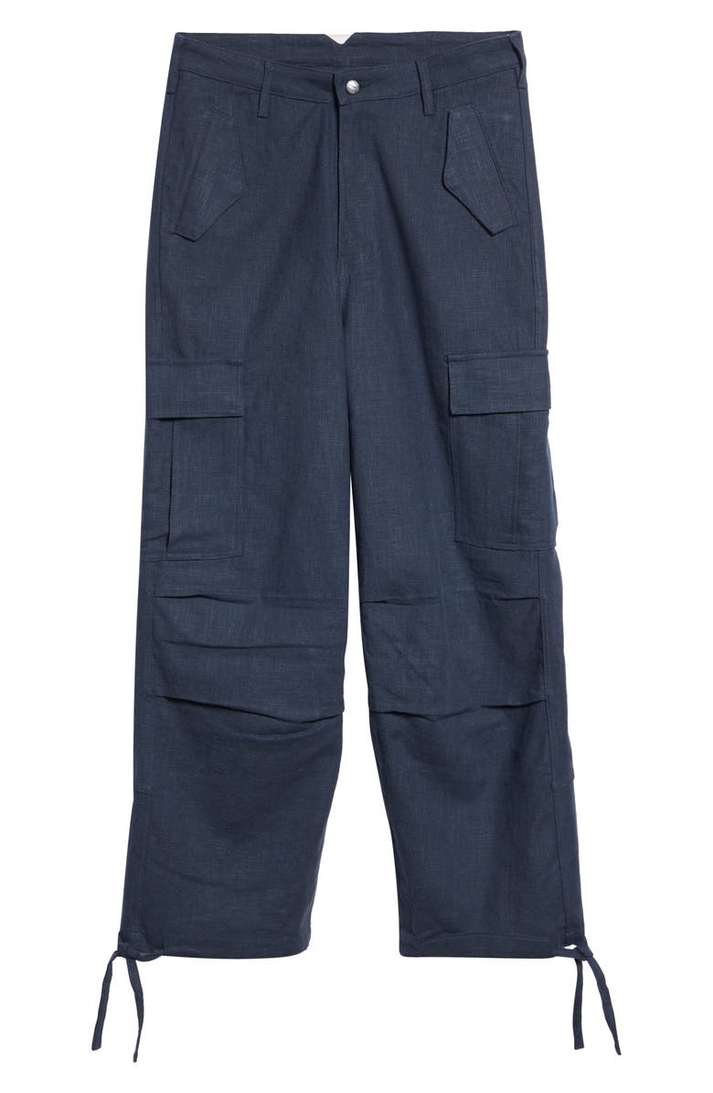 Rhude Linen Parachute Cargo Pants, Main, color, Navy