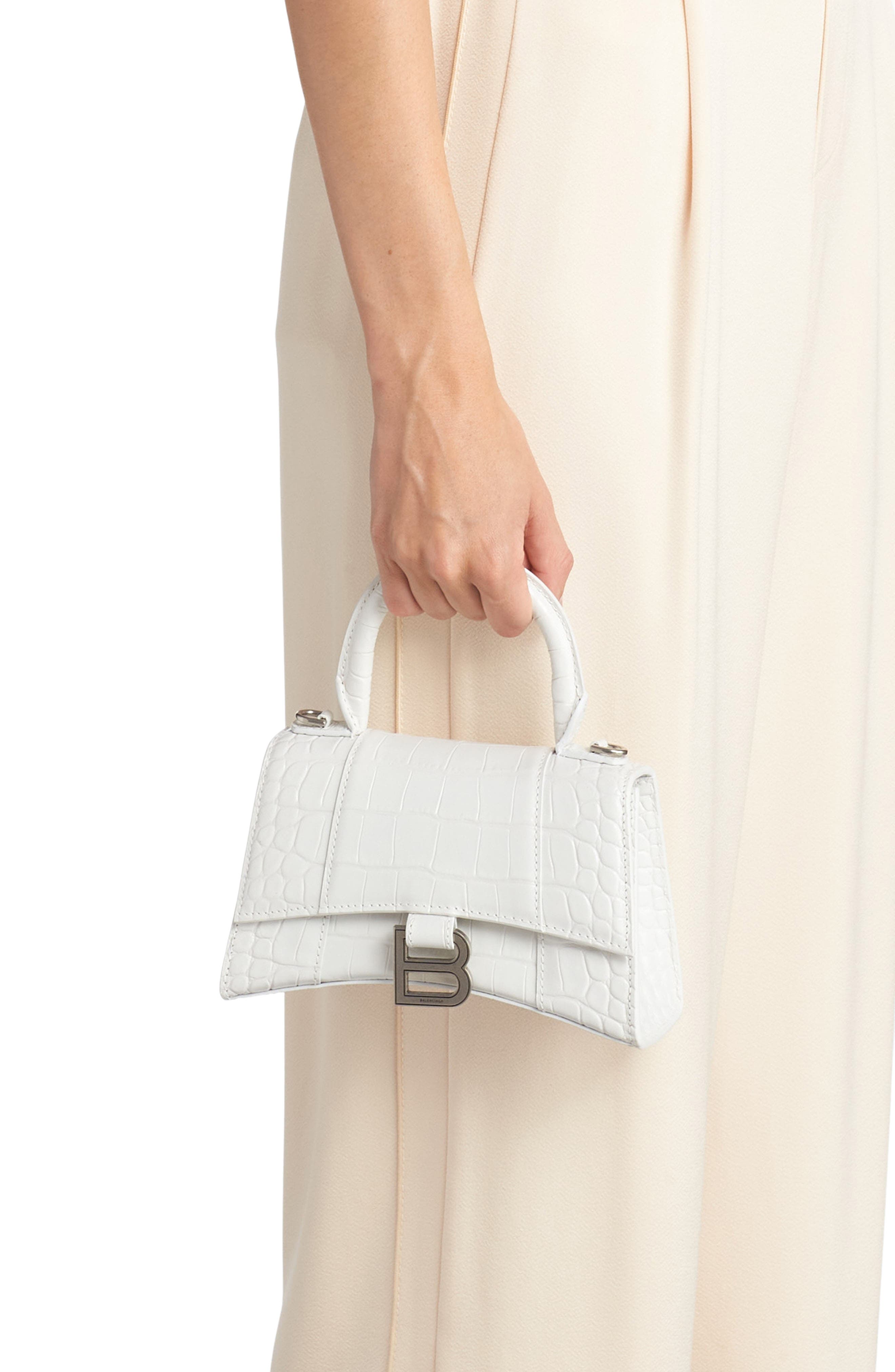 Balenciaga Extra Small Hourglass Croc Embossed Leather Top Handle Bag, Alternate, color, 