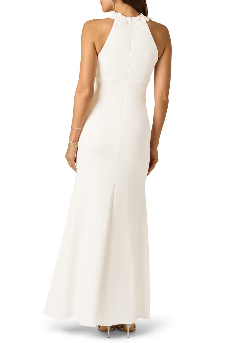Rosette Halter Crepe Gown, Alternate, color, IVORY