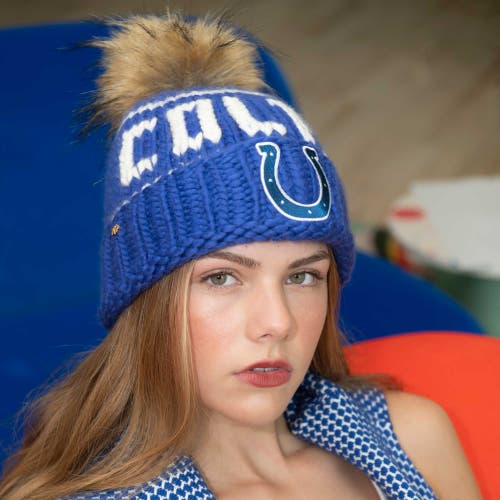 Lele Sadoughi Royal Blue Colts Nfl Beanie With Faux Fur Pom Pom In Blue