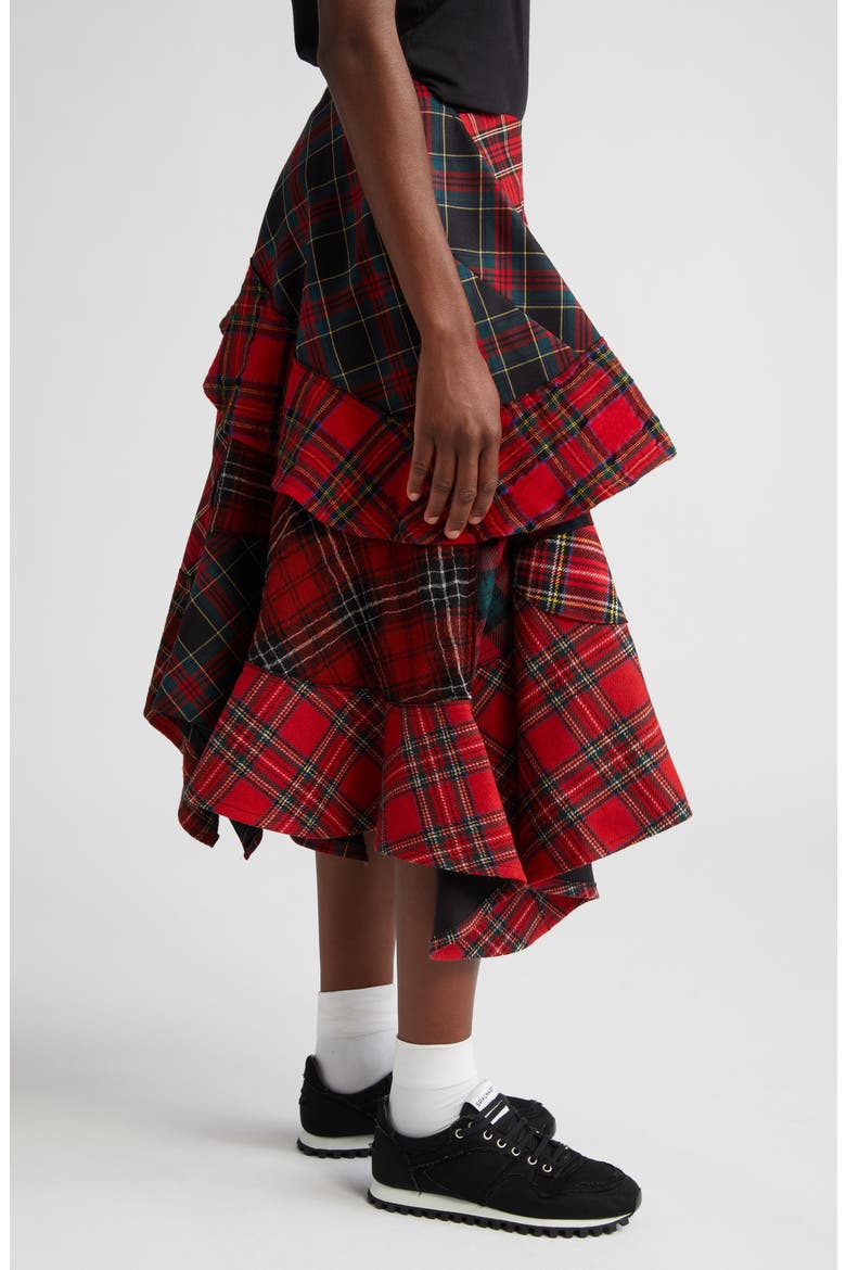 Mixed Tartan Wool Blend Skirt, Alternate, color, RED