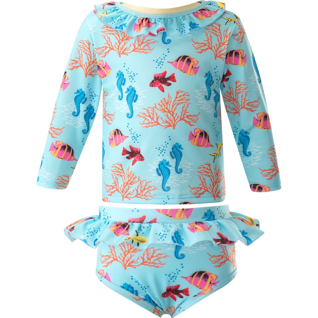Rachel Riley Coral Reef Rashguard Set In Blue