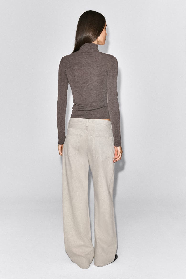 Seamless Merino Wool Zip-Up Top, Alternate, color, LIGHT-BROWN MÉLANGE