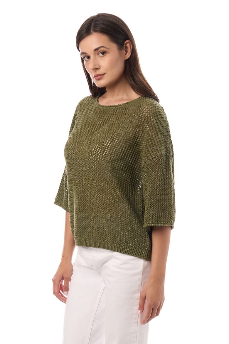 Mesh Elbow Sleeve Sweater, Alternate, color, Summer Olive