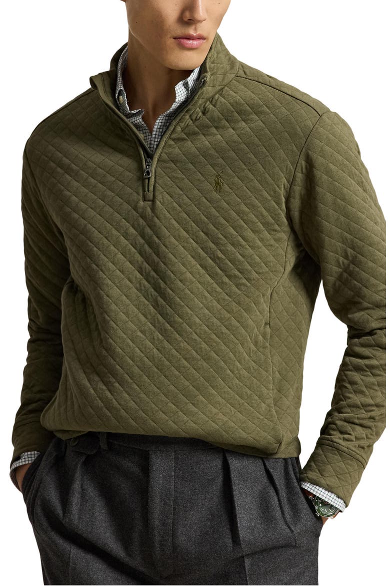 Quilted Quarter Zip Pullover, Main, color, GREEN