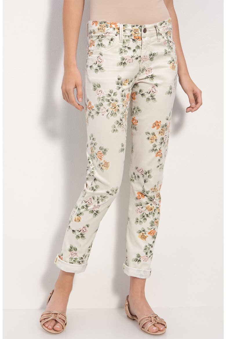'Mandy' High Waist Slim Leg Floral Print Jeans, Alternate, color, NATURAL PETITE ROSE