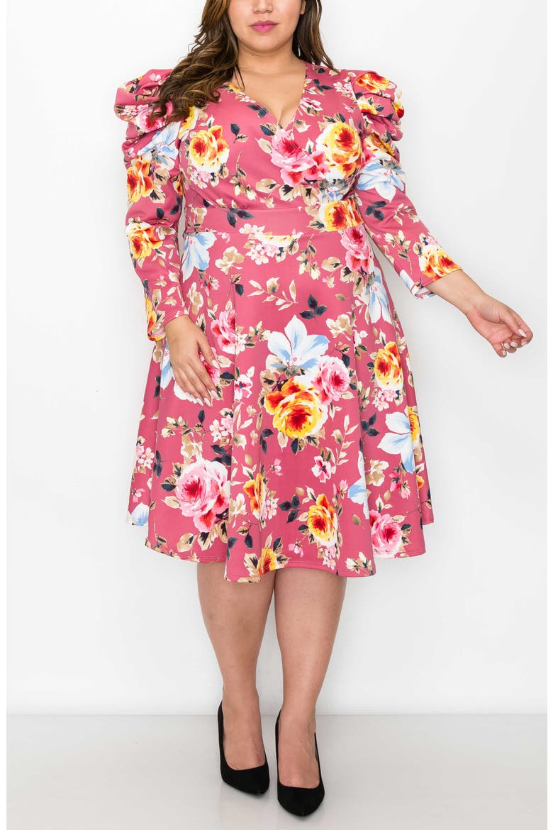 Floral Long Sleeve Knit Dress, Alternate, color, MAUVE PINK