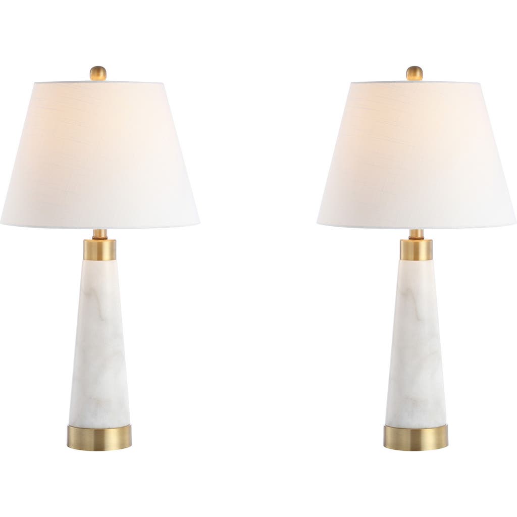 Jonathan Y Travis 26.5" Marble/iron Gold Modern Column Led Table Lamp, White In White
