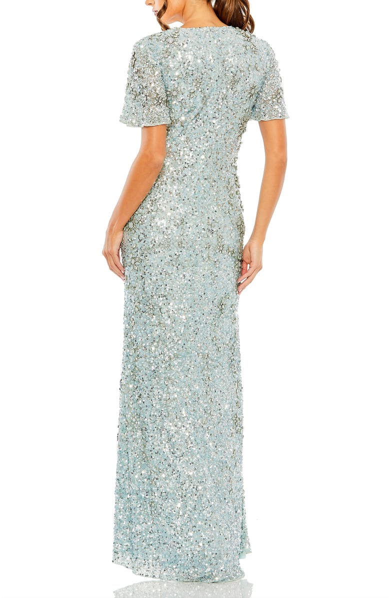 Mac Duggal Flutter Sleeve Sequin High Neck Dress, Alternate, color, French Blue