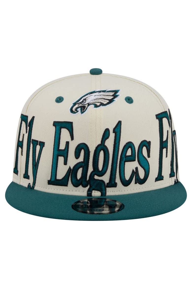 Men's New Era Cream Philadelphia Eagles Oversized Slogan 9FIFTY Snapback Hat, Alternate, color, Cream