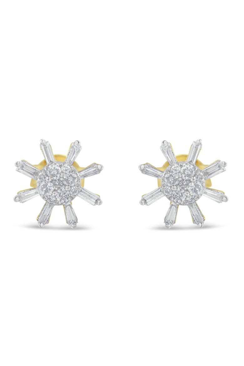 10k Yellow Gold Round and Baguette Diamond Stud Earring, Main, color, Yellow