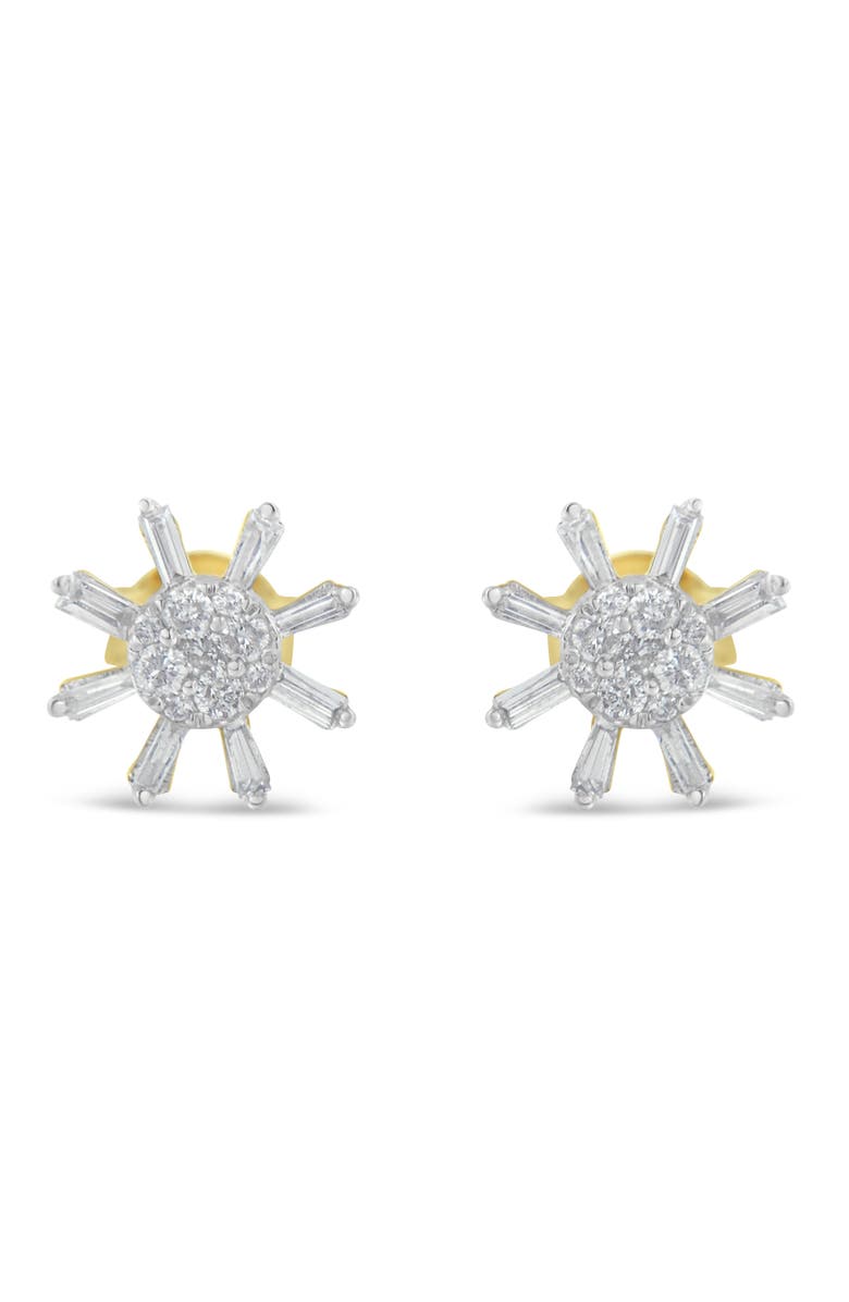 Haus of Brilliance 10k Yellow Gold Round and Baguette Diamond Stud Earring, Main, color, Yellow