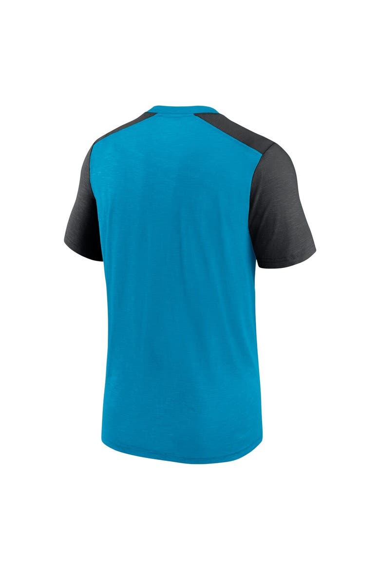 Men's Nike Heathered Blue/Heathered Black Carolina Panthers Color Block Team Name T-Shirt, Alternate, color, Heather Royal