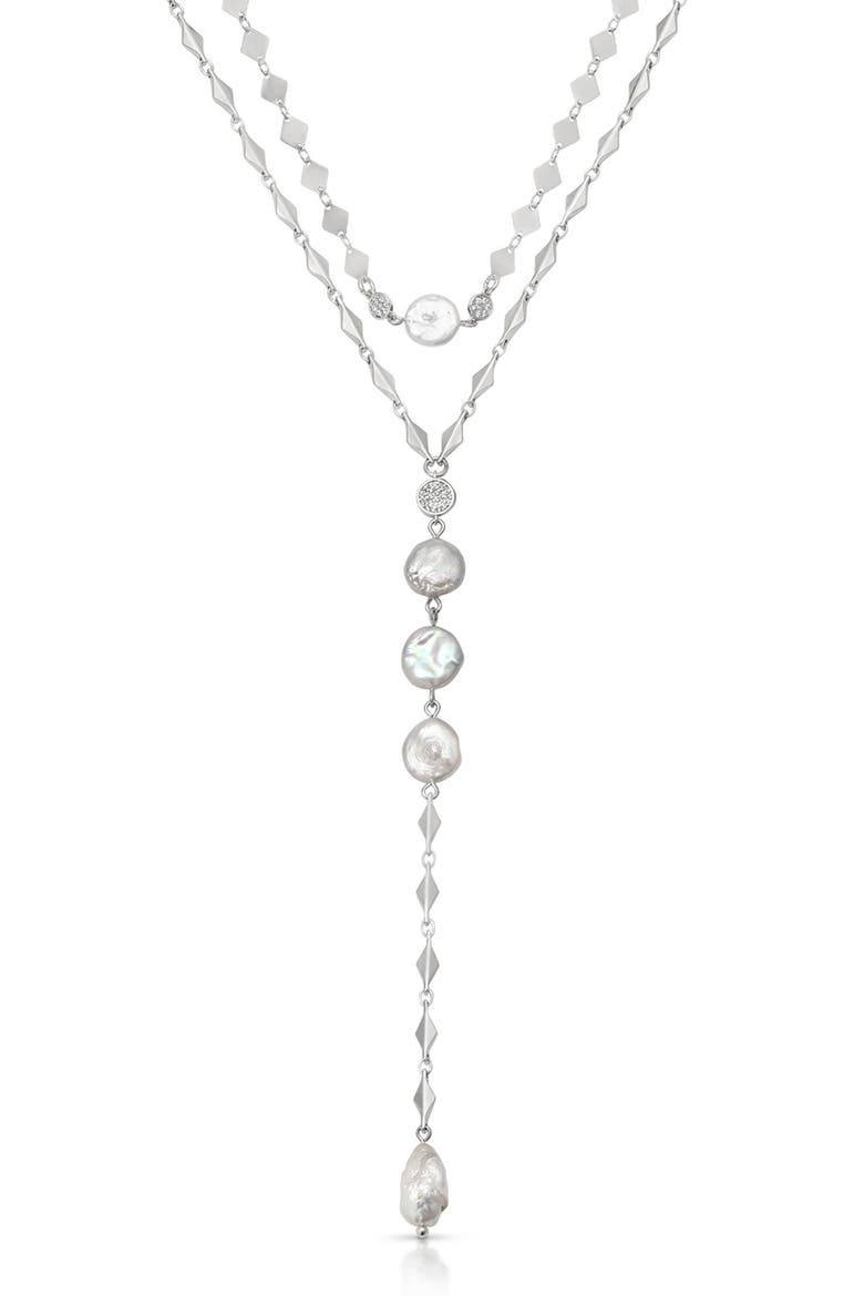 Dreamin Genuine Freshwater Pearl Layered Y-Necklace Set, Alternate, color, SILVER