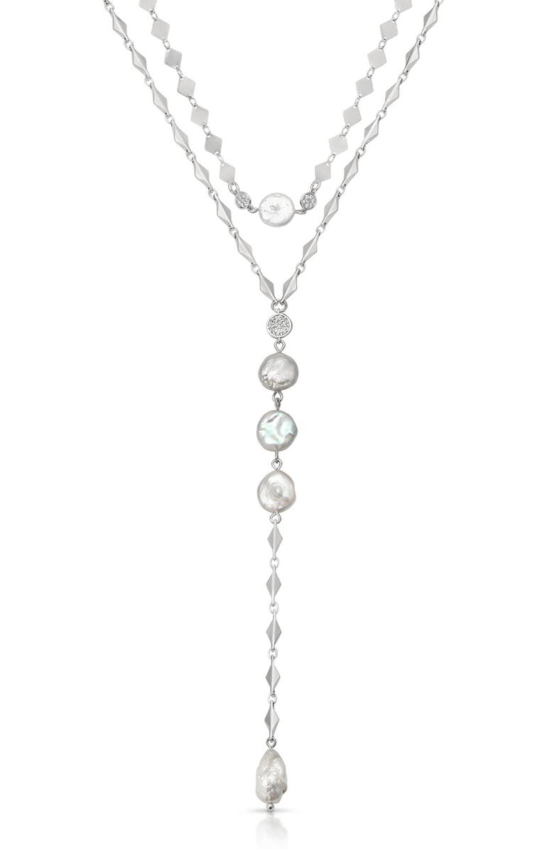 Ettika Dreamin Genuine Freshwater Pearl Layered Y-Necklace Set, Alternate, color, Silver