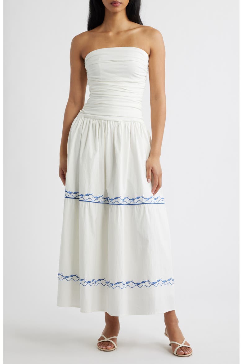 Oia Strapless Maxi Dress, Main, color, WHITE/ BLUE