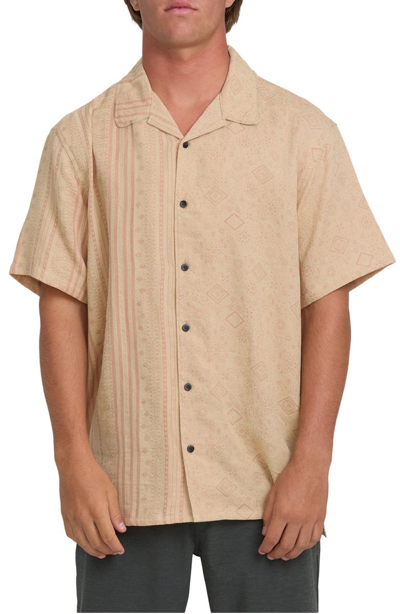 Billabong Garage Nashua Geo Pattern Cotton Camp Shirt, Main, color, Oatmeal