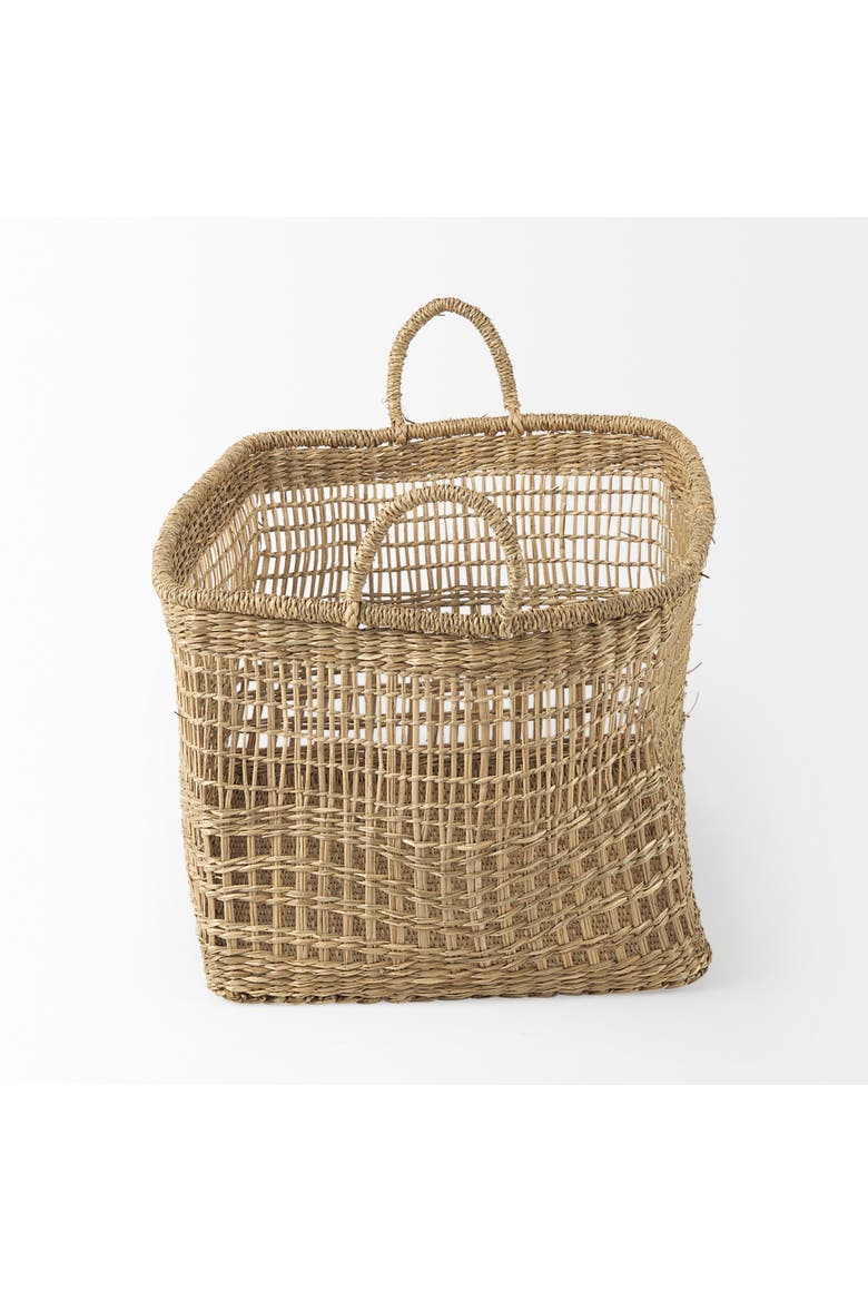 Bellisa Seagrass Rectangular Basket W/ Handles, Alternate, color, Brown