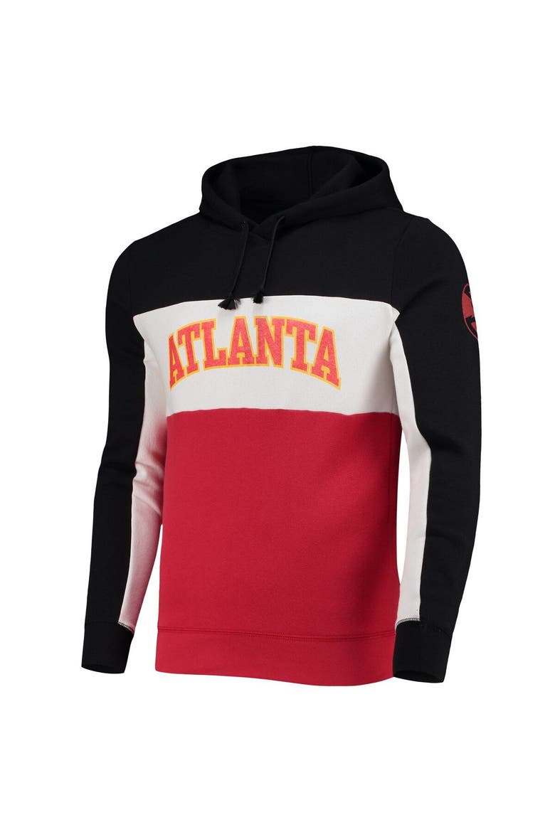 Men's Junk Food Black/White Atlanta Hawks Wordmark Colorblock Fleece Pullover Hoodie, Alternate, color, Black
