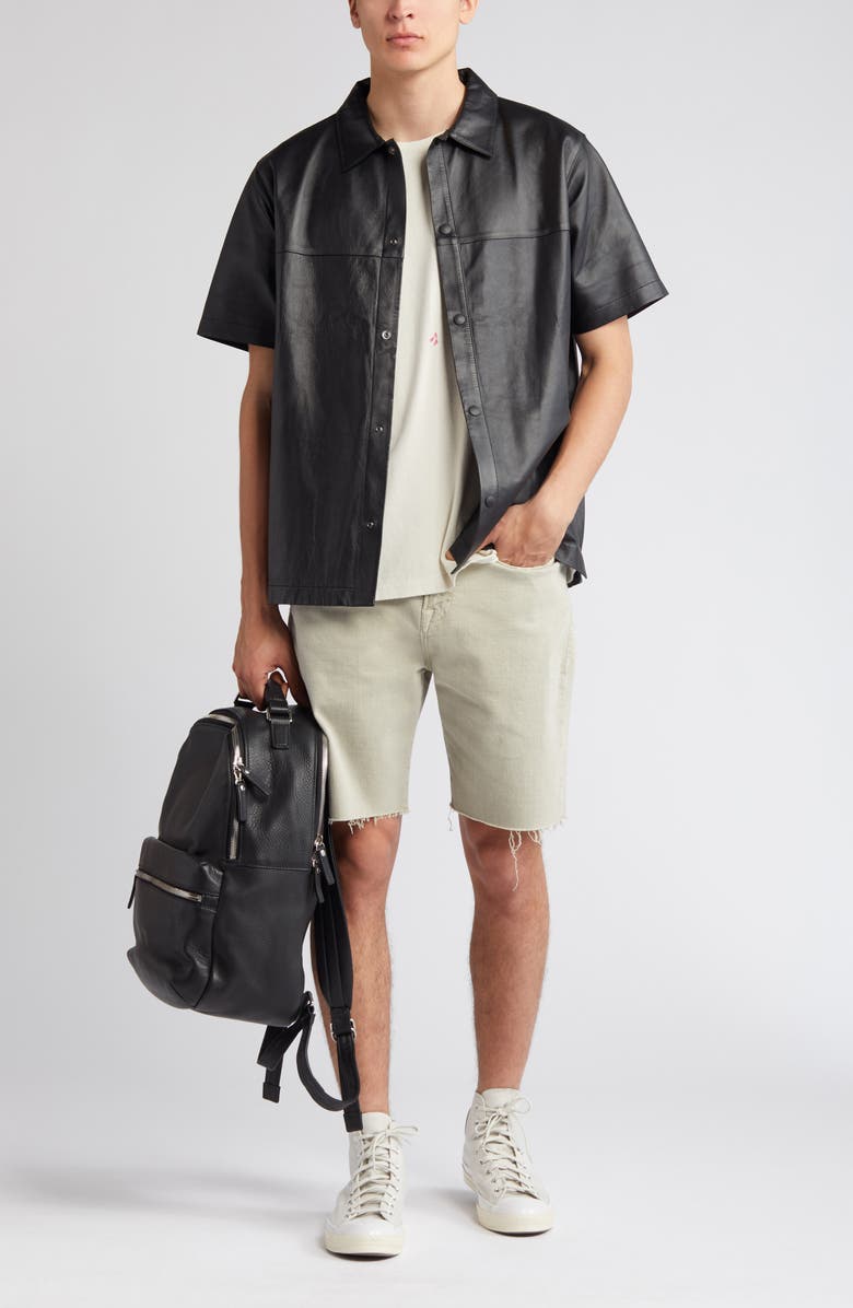 FRAME Short Sleeve Lambskin Leather Snap-Up Shirt, Alternate, color,