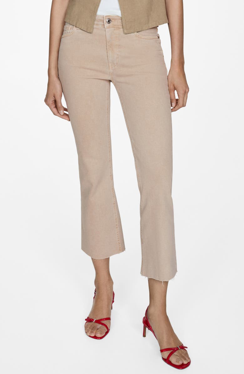 MANGO Sienna Raw Hem Crop Flare Jeans, Main, color, Sand