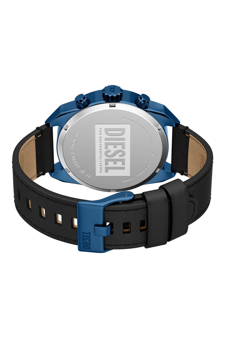 Spiked Blue Chronograph Leather Strap Watch, 49mm, Alternate, color, BLUE