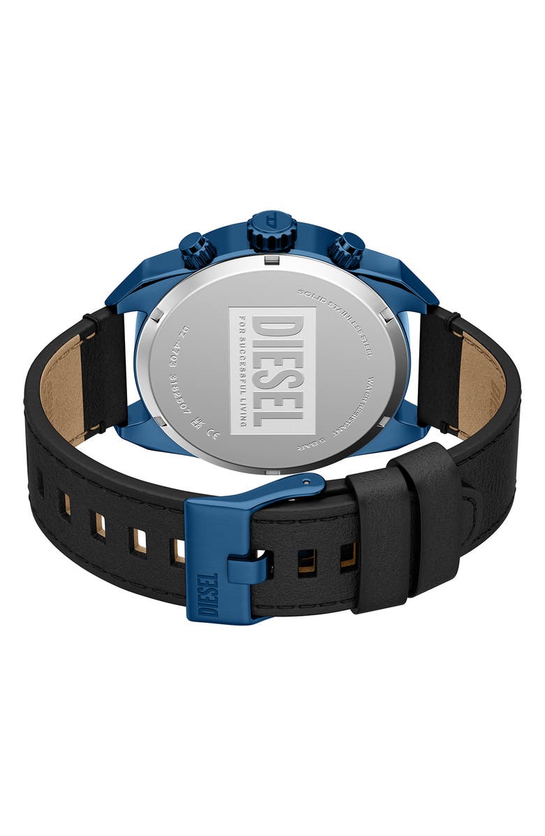 DIESEL<sup>®</sup> Spiked Blue Chronograph Leather Strap Watch, 49mm, Alternate, color, Blue