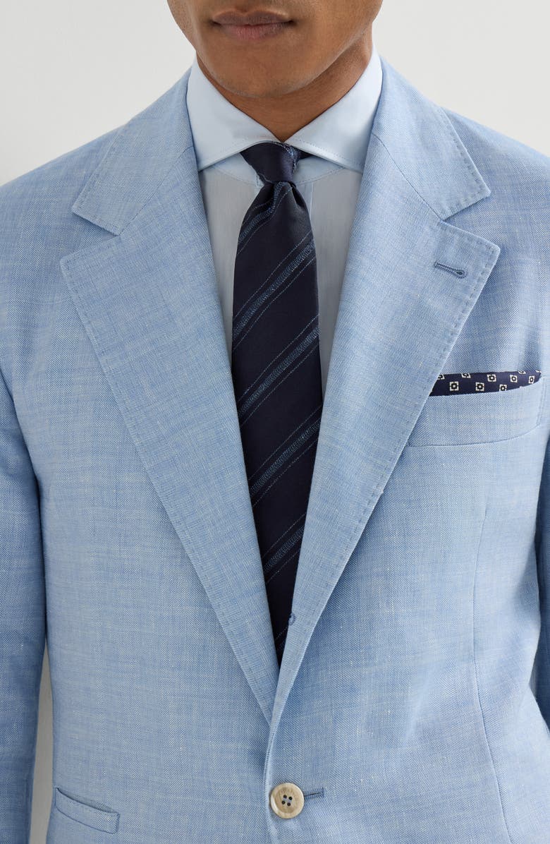 Brunello Cucinelli Silk and cotton tie, Alternate, color, Navy Blue