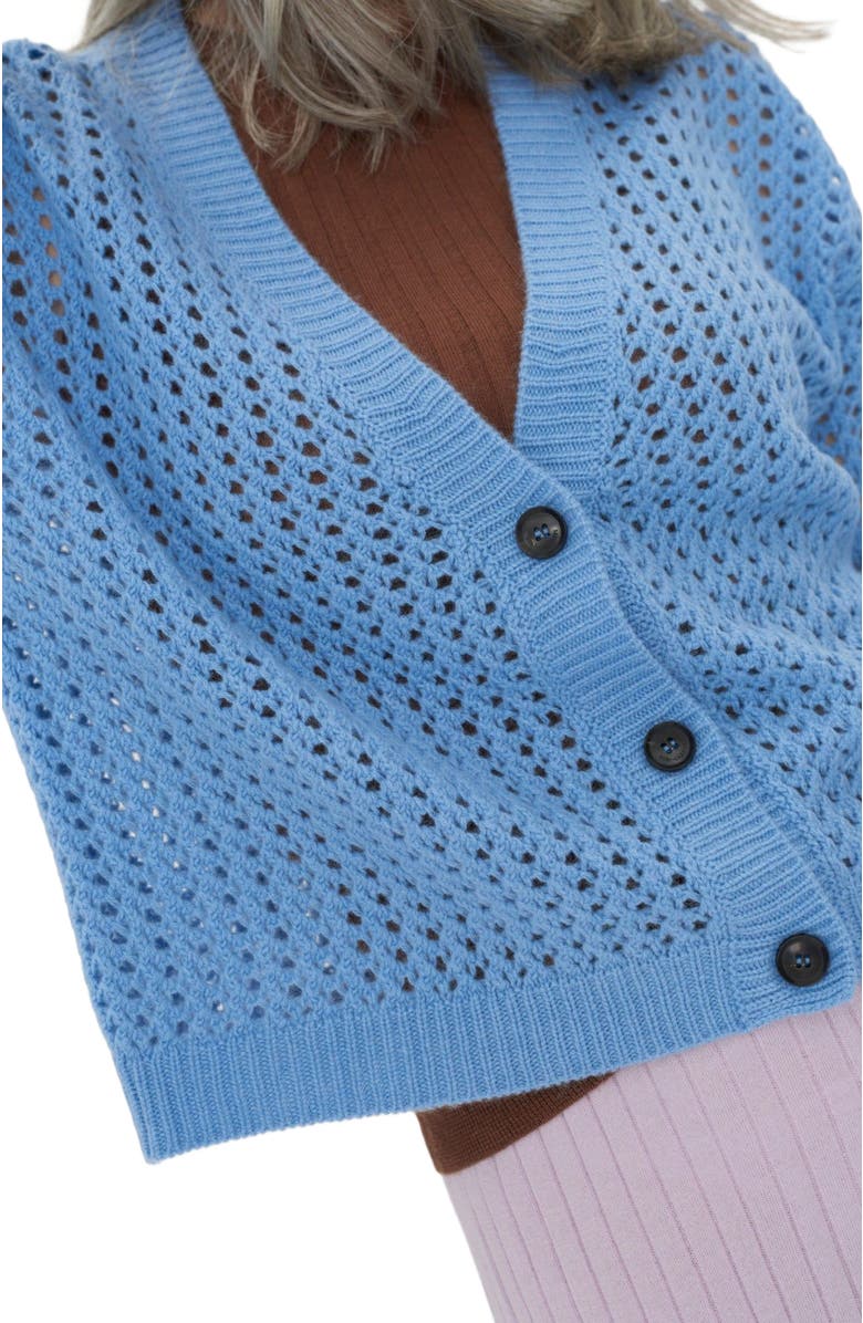 GOBI Mongolian Cashmere Ajour Knit Cardigan, Alternate, color, Airy Blue