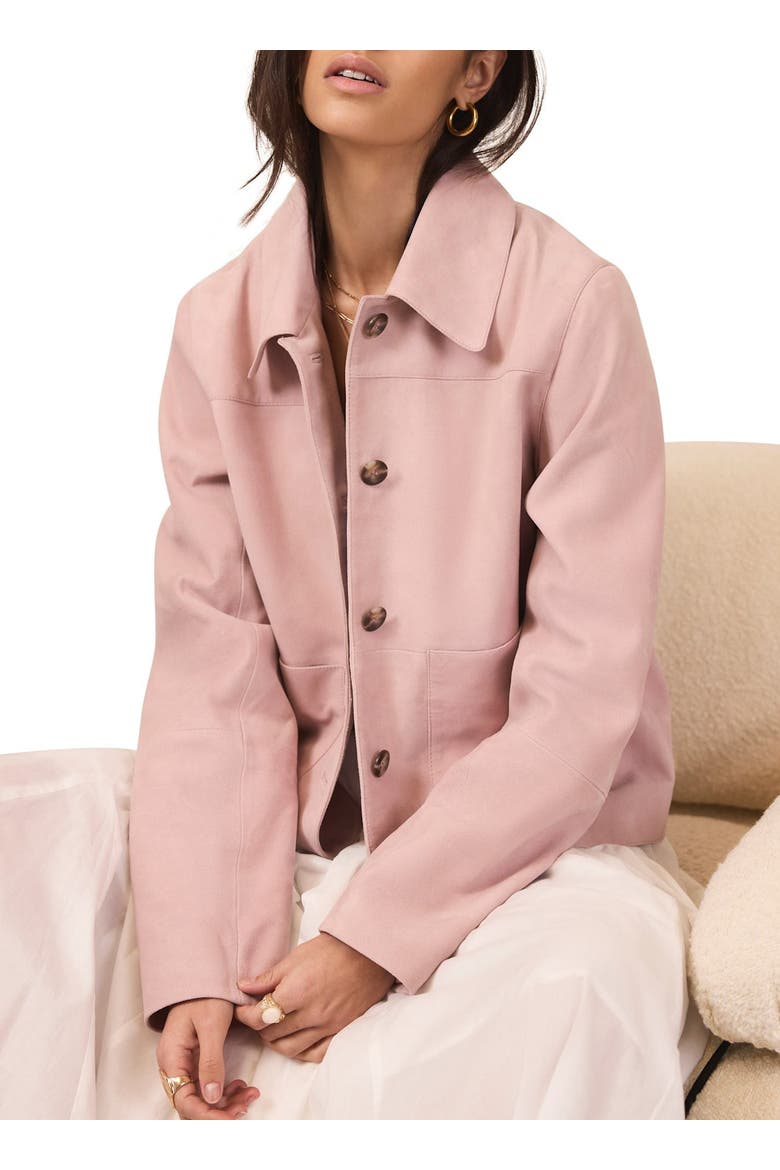 Suede Jacket with Classic Collar & Button-Front Pockets, Alternate, color, Light Pink