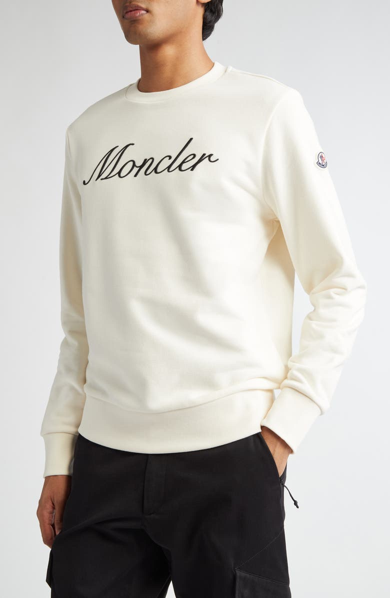 Moncler Embroidered Logo Sweatshirt, Main, color, Silk White