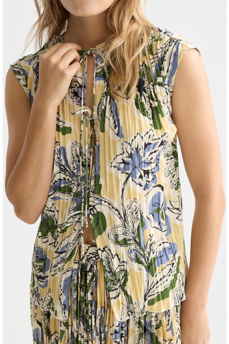 Micro Pleat Tie Front Top, Alternate, color, LUCKY BANDANA MULTI PARSNIP