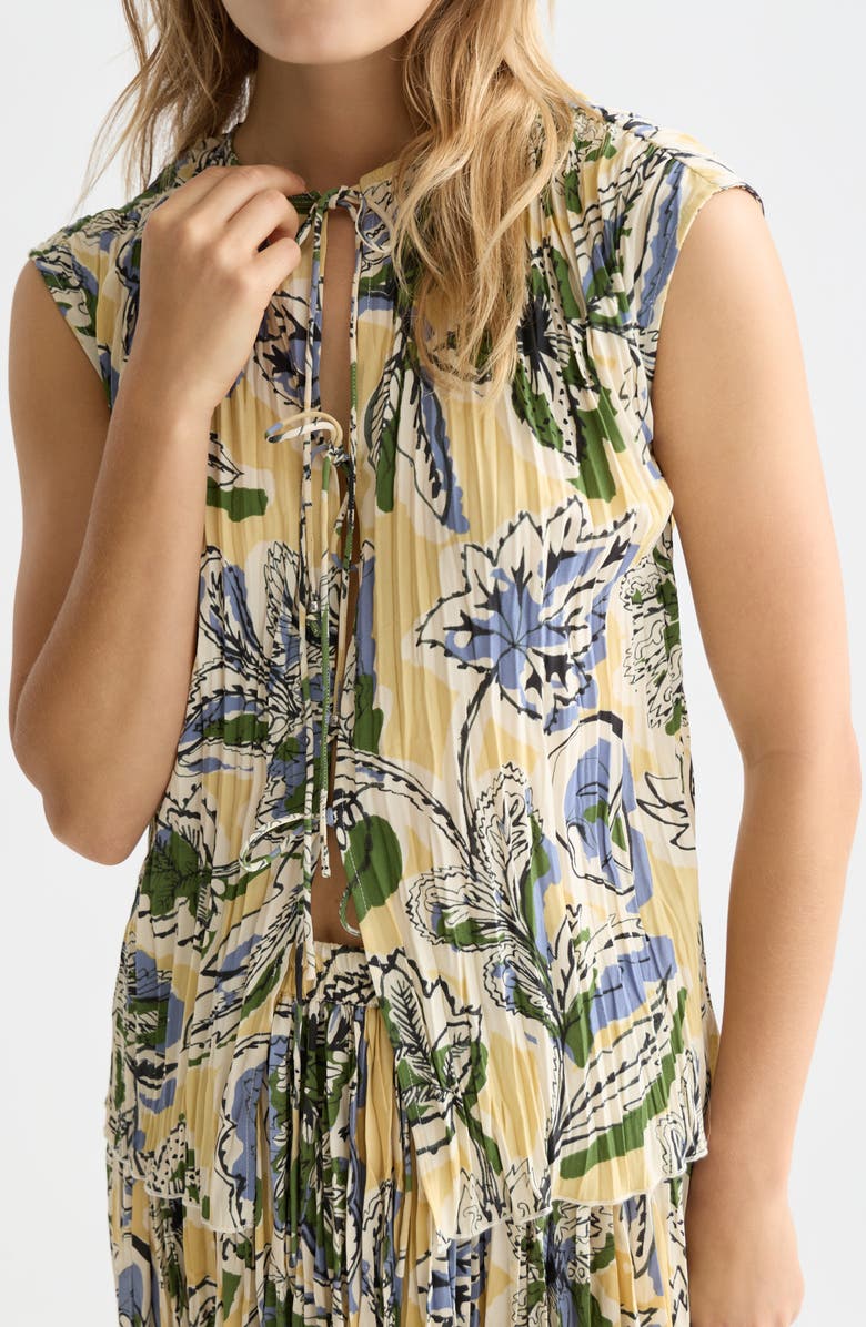 Scotch & Soda Micro Pleat Tie Front Top, Alternate, color, Lucky Bandana Multi Parsnip