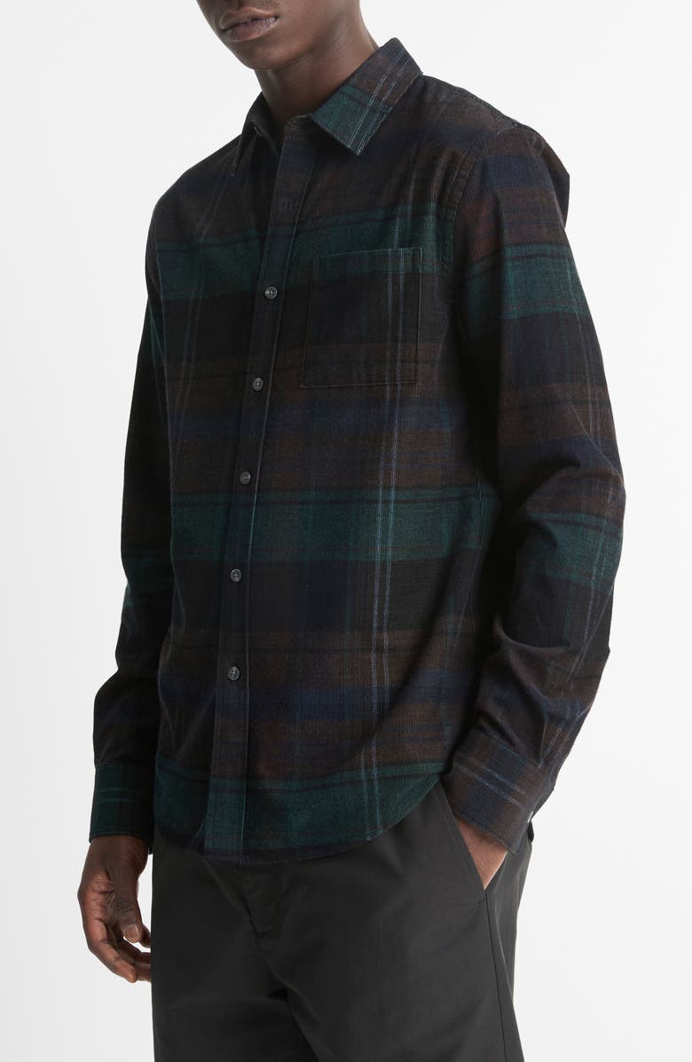 Vince Sierra Plaid Corduroy Button-Up Shirt, Alternate, color, Surplus Olive/Ivy Sky